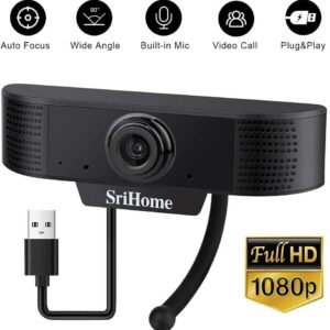 Cámara web con Micrófono - Srihome Full HD 1080P USB Video Streaming